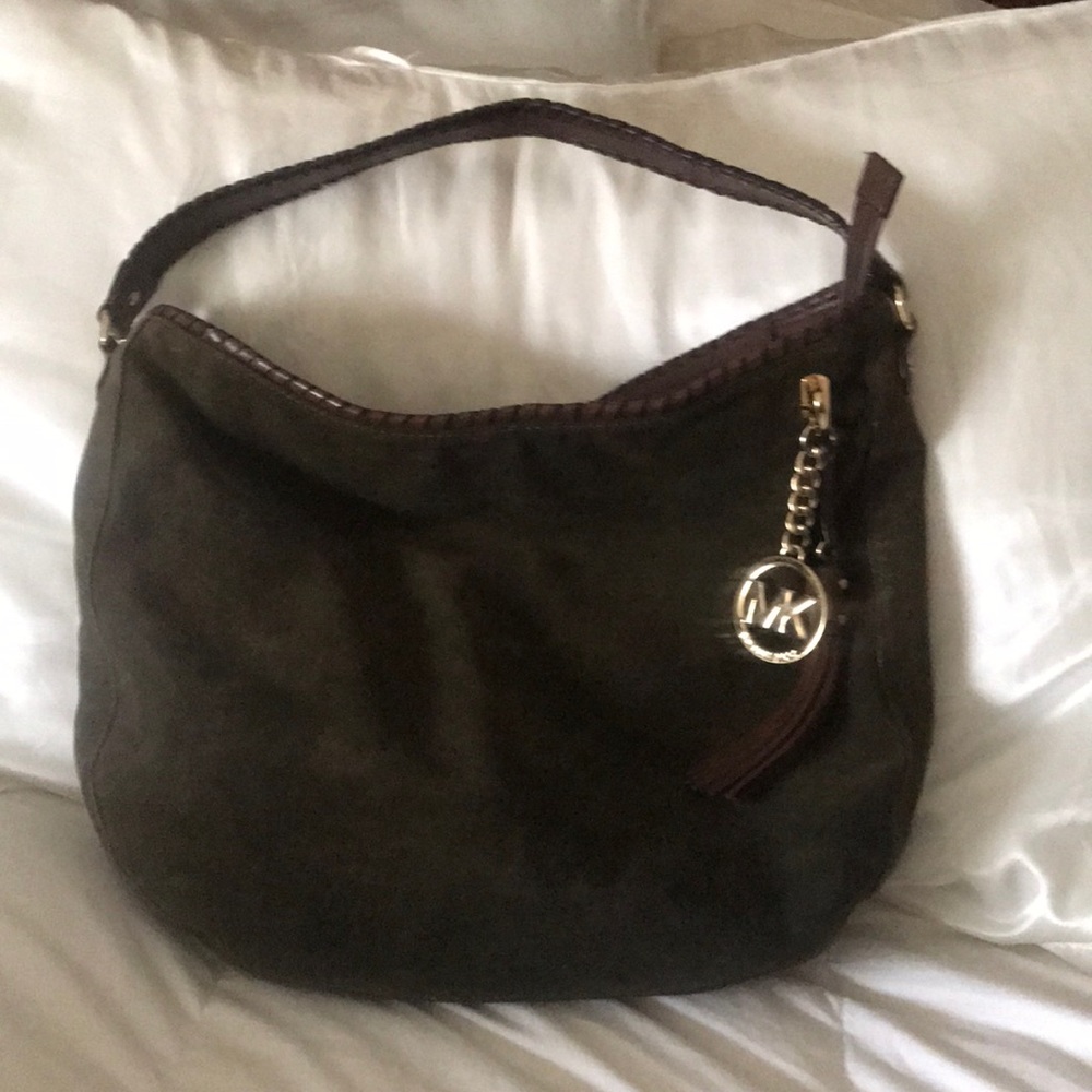 Dark green suede Michael Kors hobo purse